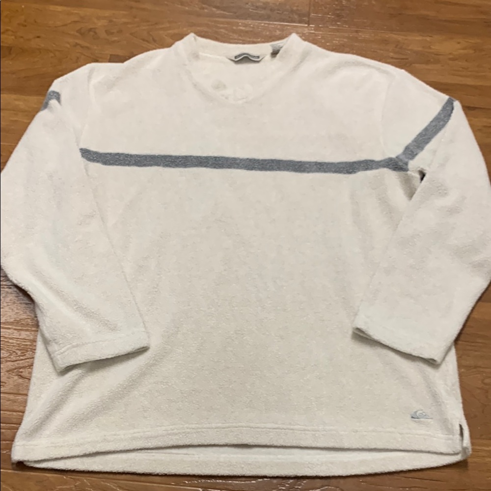 Quiksilver Cream Terry Long Sleeve Pullover with Blue Stripe